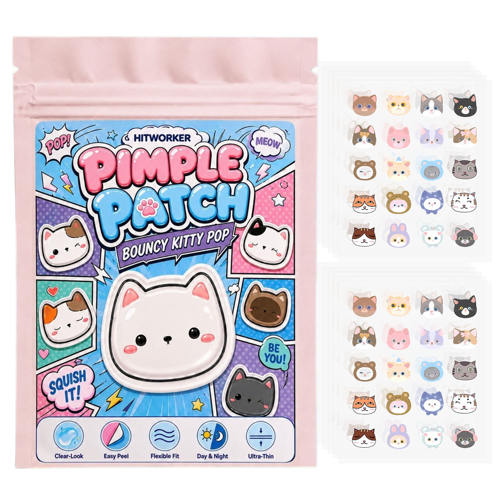 Night Cream - 100pcs Cute Cat Pimple Patches, Hydrocolloid